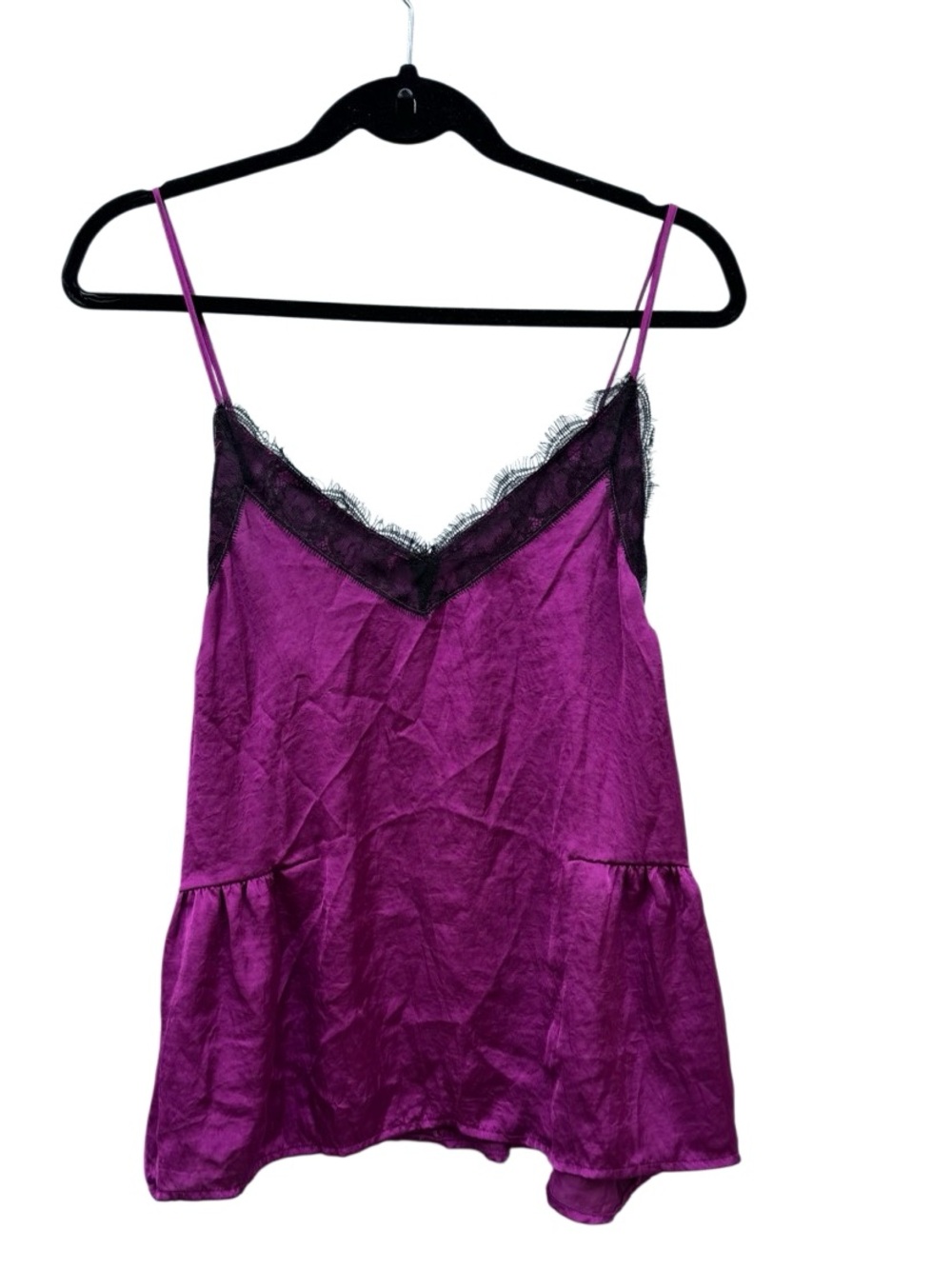 Abound Women's Lace Trim Satin Camisole Tank Top in a vibrant magenta/plum shade